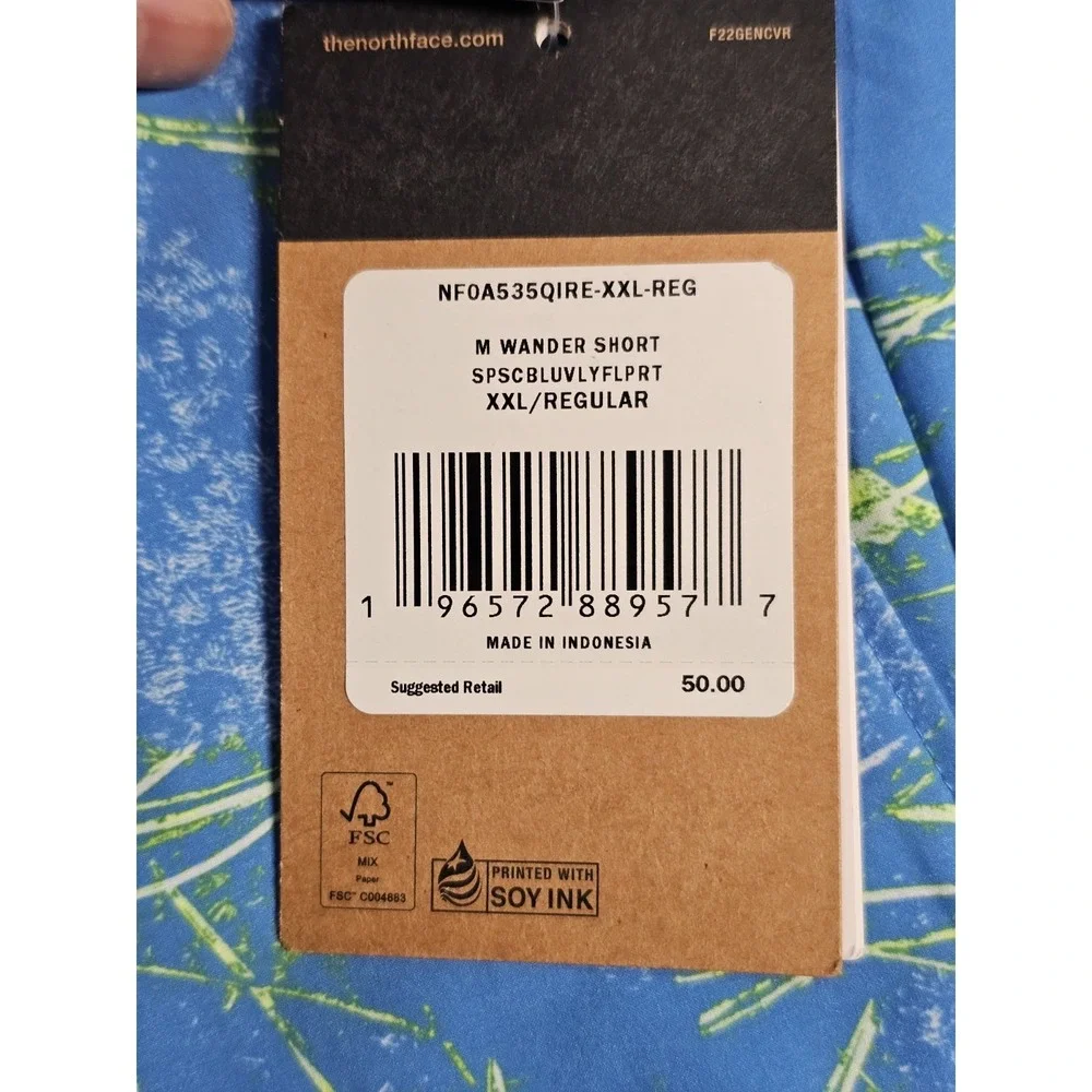 The North‎ Face Wander Short Men's 2XL Blue Green Print Elastic Waist Drawstring
